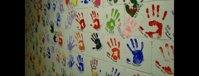 The wall of hand prints upstairs